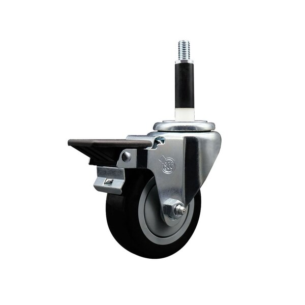 3.5'' Black Poly Swivel 7/8'' Expanding Stem Caster with Brake